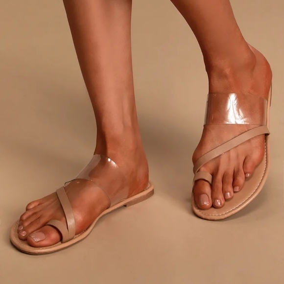 Lulus Avena Nude and Clear Faux Leather Flat Strappy Sandals Size 7.5 - Picture 4 of 4
